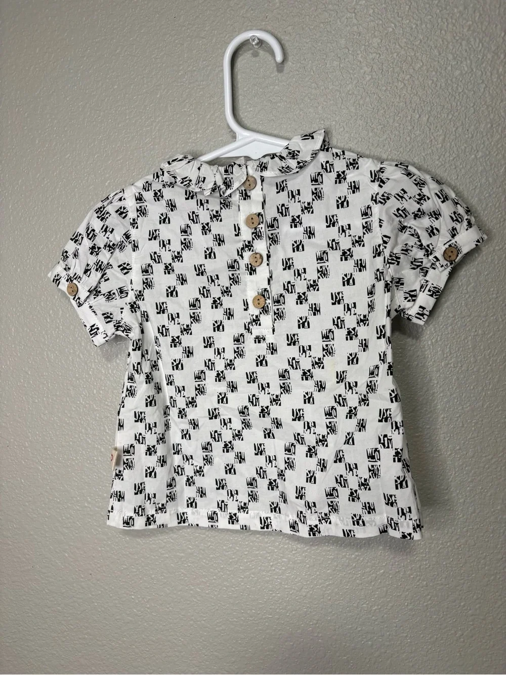 Pastel Baby Girl Ruffle Collar Monogram Print Blouse NWT size 12 months